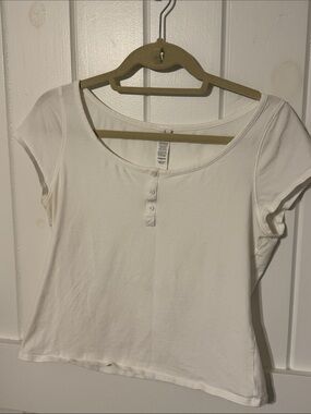Lululemon White Scoop Cap-Sleeve Henley Tee - Women - XL